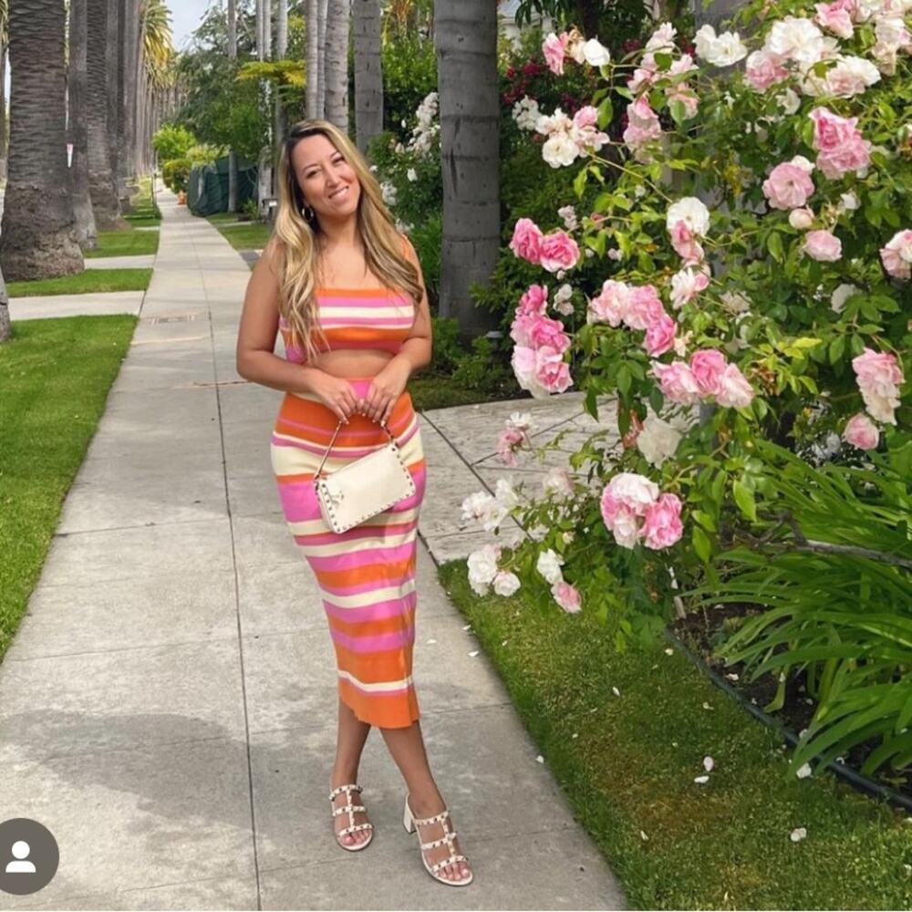 Mable Orange Pink Striped Cut-Out Sleeveless Midi Sweater Dress Large - Picture 3 of 8